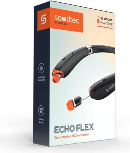 Porodo Soundtec Echo Flex Retractable ENC Neckband - Black