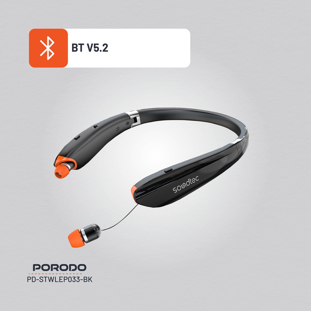 Porodo Soundtec Echo Flex Retractable ENC Neckband - Black