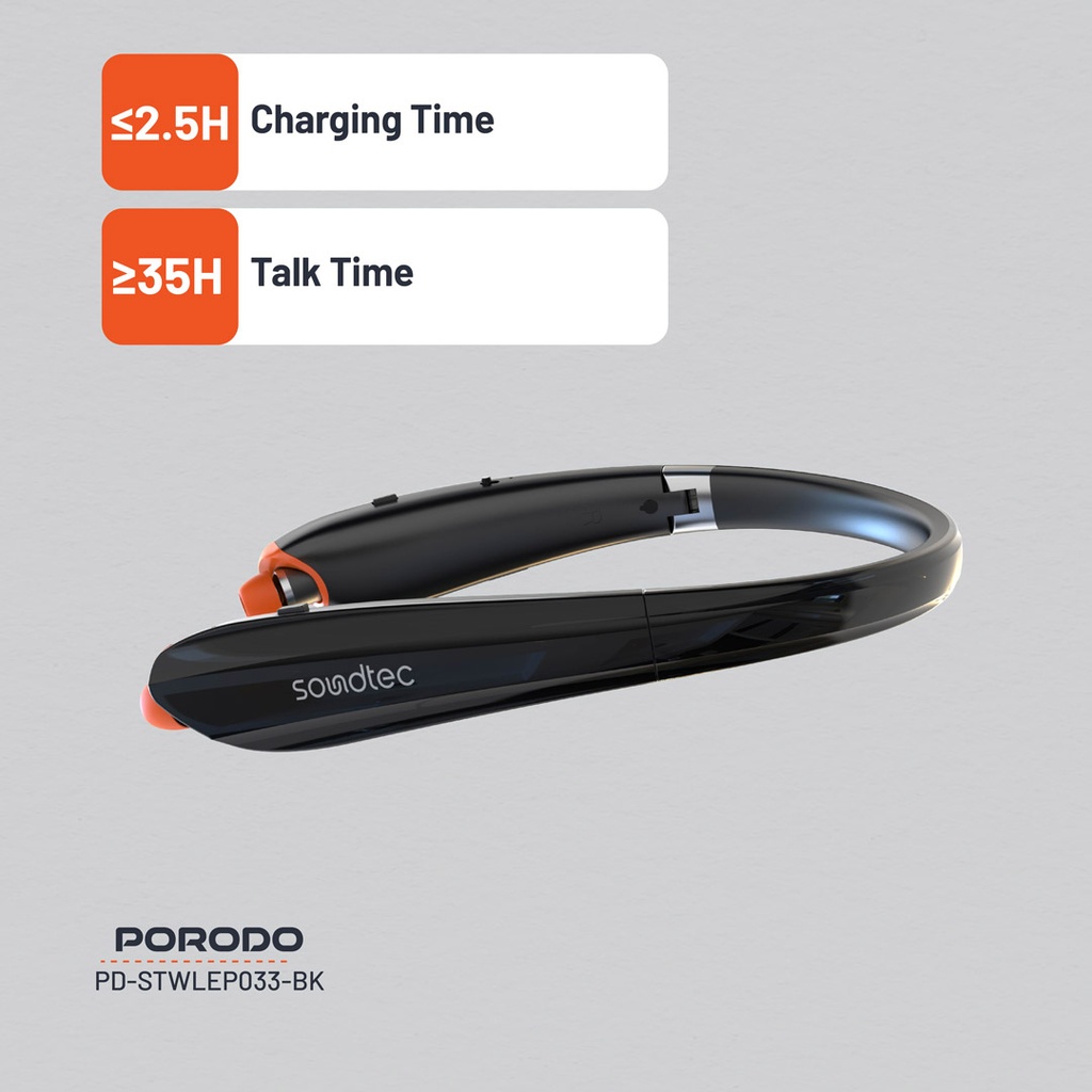 Porodo Soundtec Echo Flex Retractable ENC Neckband - Black