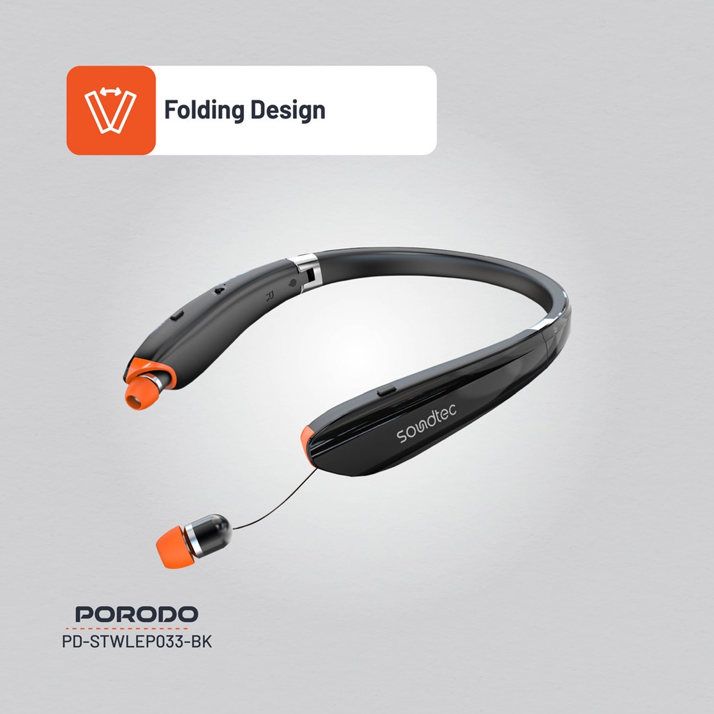 Porodo Soundtec Echo Flex Retractable ENC Neckband - Black