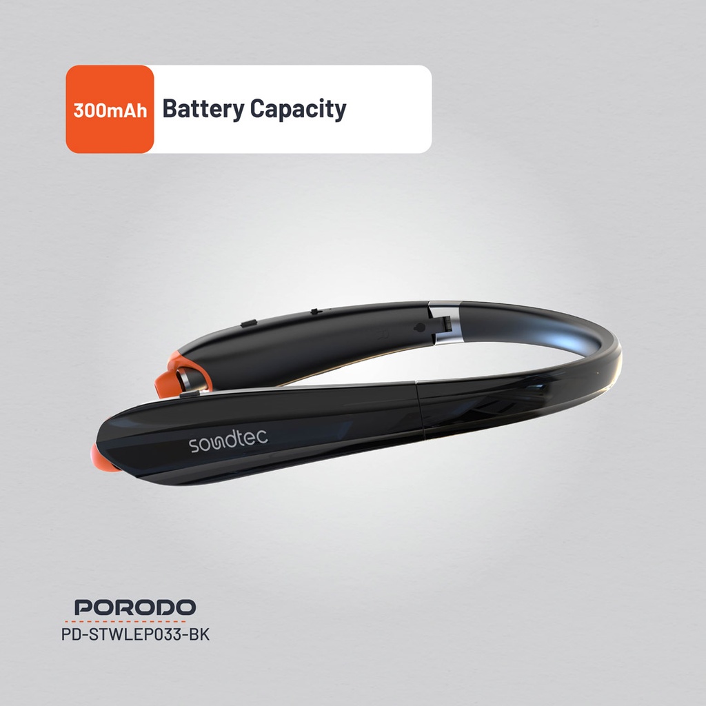 Porodo Soundtec Echo Flex Retractable ENC Neckband - Black