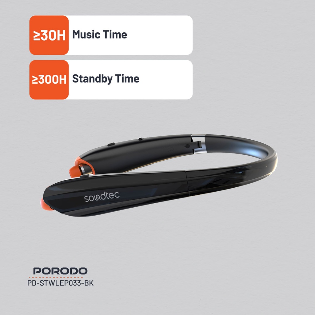 Porodo Soundtec Echo Flex Retractable ENC Neckband - Black