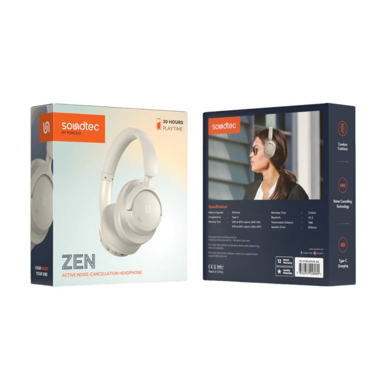 Porodo Soundtec Zen Active Noise-Cancellation Headphone - Beige