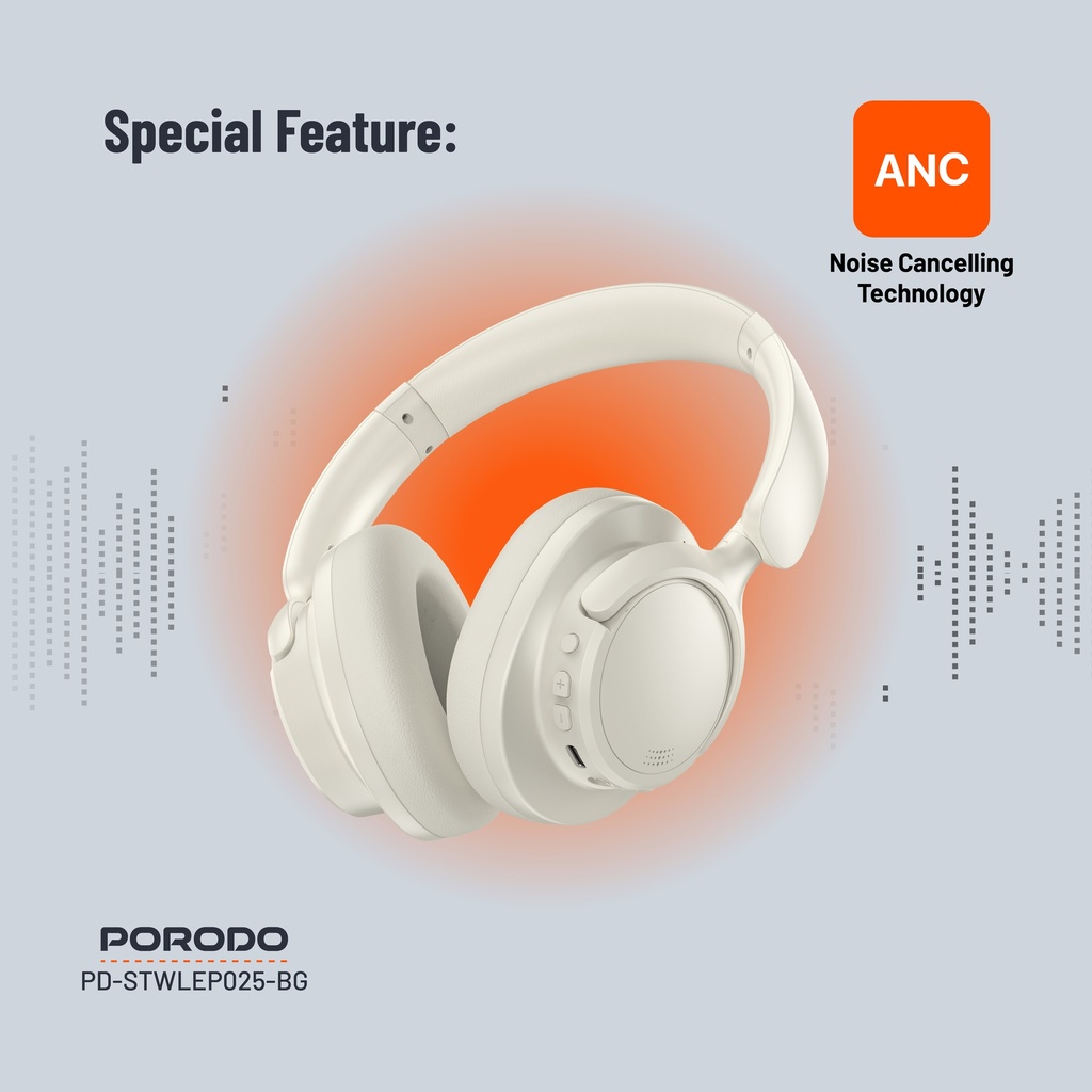 Porodo Soundtec Zen Active Noise-Cancellation Headphone - Beige