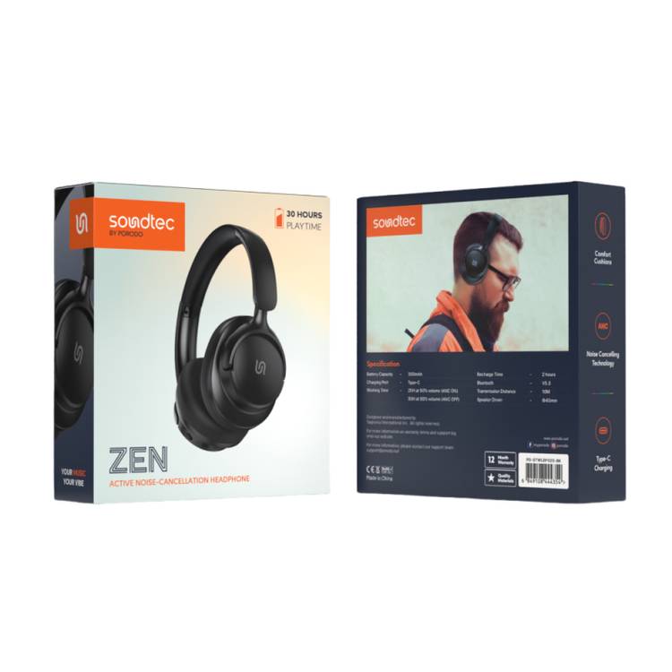Porodo Soundtec Zen Active Noise-Cancellation Headphone - Black