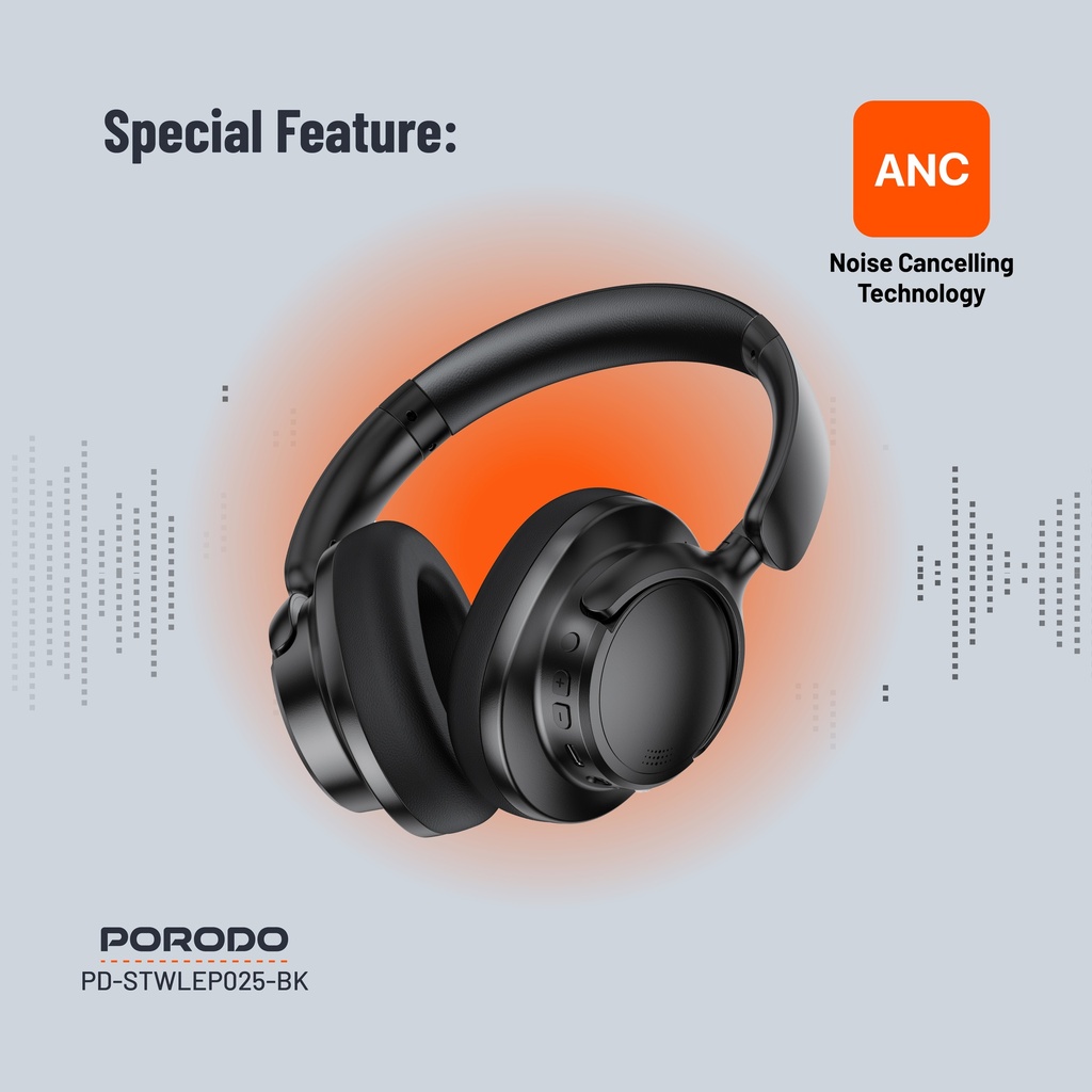 Porodo Soundtec Zen Active Noise-Cancellation Headphone - Black