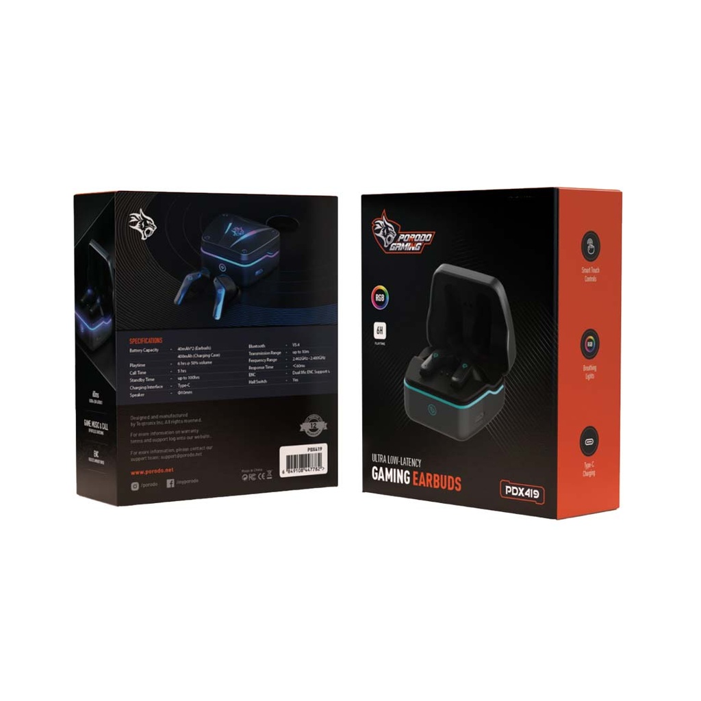 Porodo Gaming Ultra Low-Latency Gaming Earbuds - Black