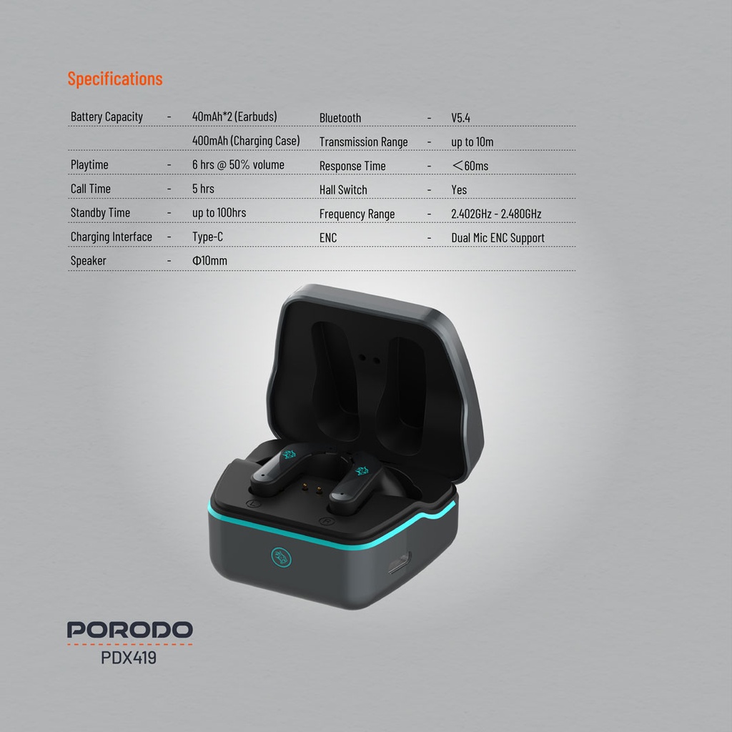 Porodo Gaming Ultra Low-Latency Gaming Earbuds - Black