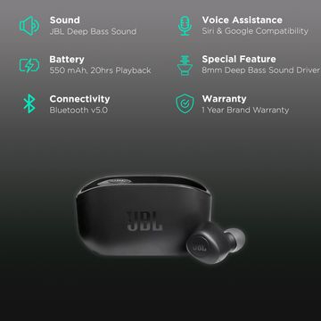 JBL Wave 100 Bluetooth Truly Wireless in-Ear Earbuds - Black