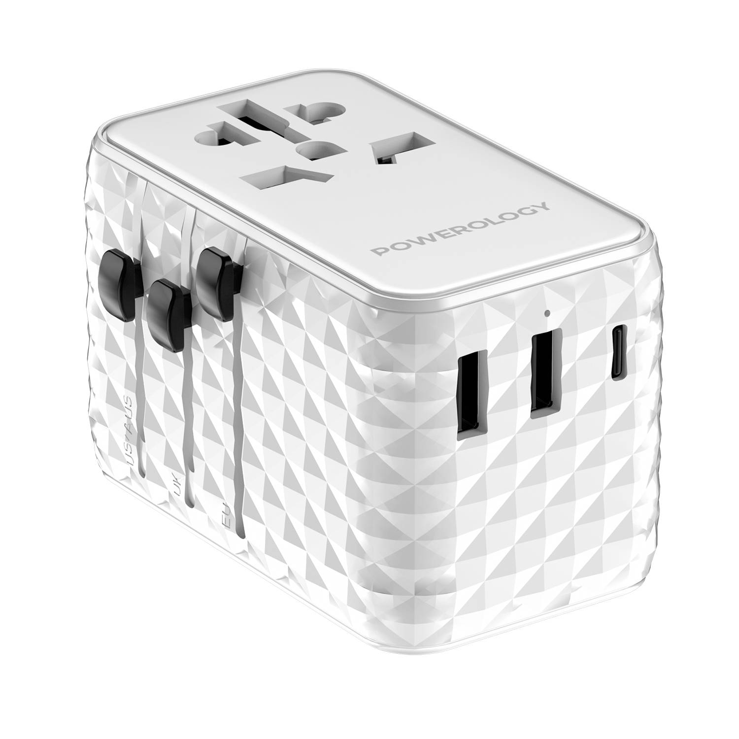 Powerology GaN 20W PD Universal Adapter with Retractable Type-C Cable - White