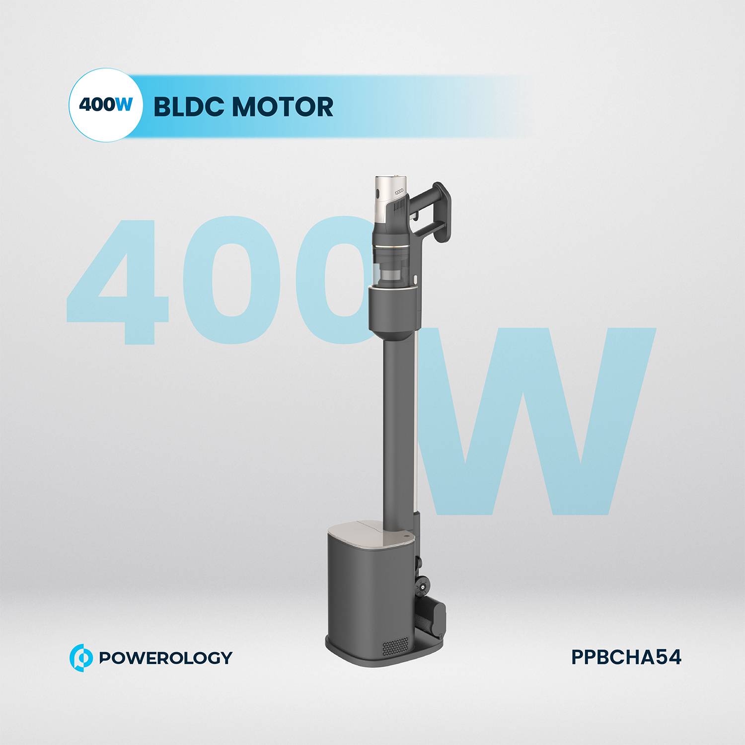 Powerology Cordless Vacuum with Auto-Disposal Charging, Fast Cleaning Up - Black