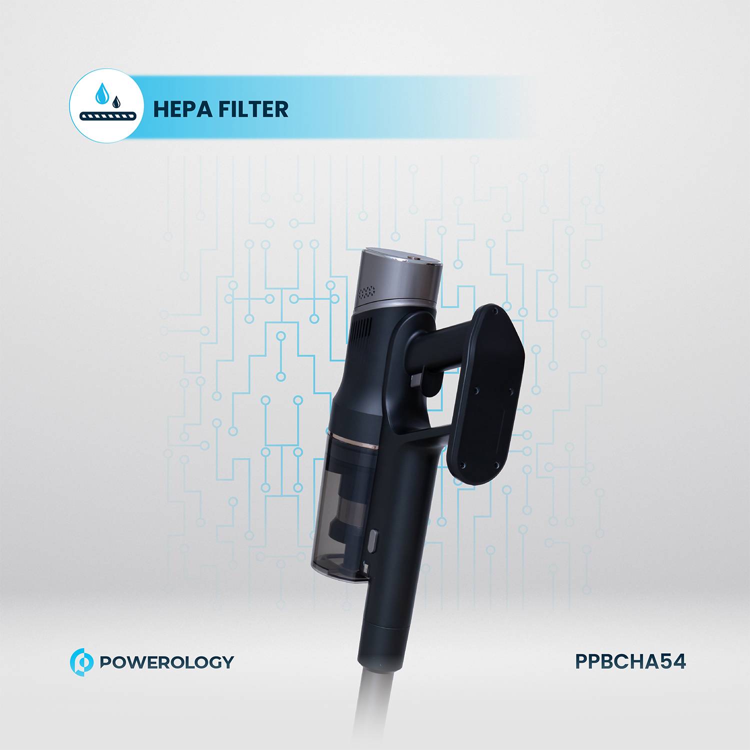 Powerology Cordless Vacuum with Auto-Disposal Charging, Fast Cleaning Up - Black