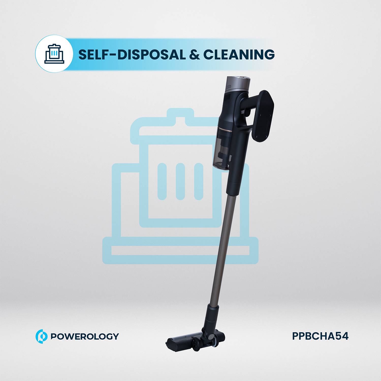 Powerology Cordless Vacuum with Auto-Disposal Charging, Fast Cleaning Up - Black