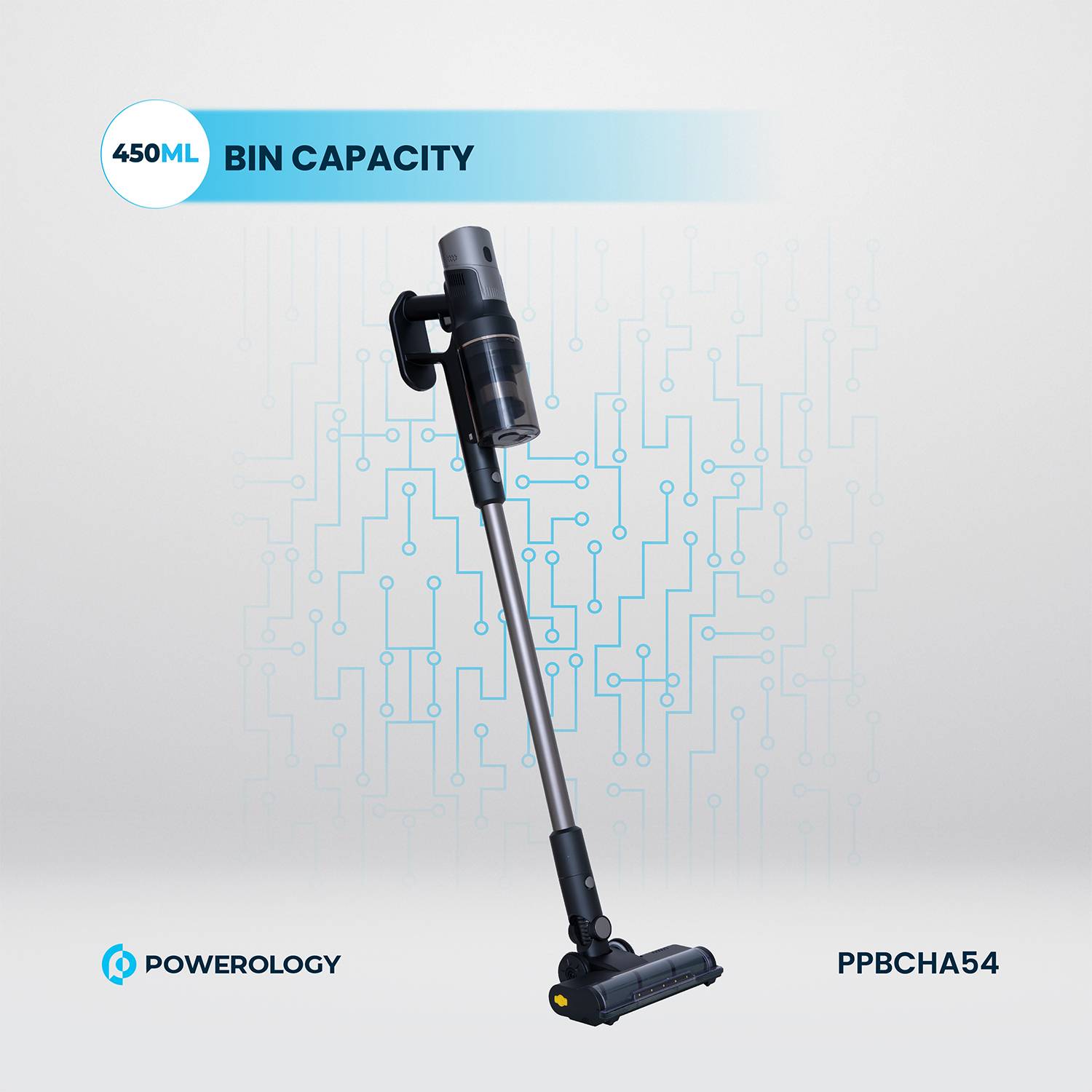 Powerology Cordless Vacuum with Auto-Disposal Charging, Fast Cleaning Up - Black