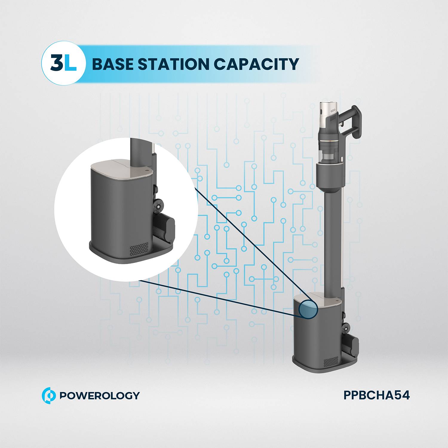 Powerology Cordless Vacuum with Auto-Disposal Charging, Fast Cleaning Up - Black