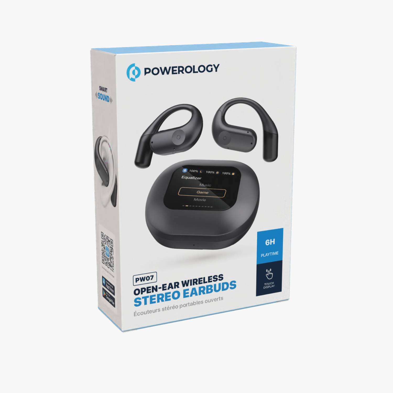 Powerology Air Conduction ENC TWS Earbuds and Charging Case with Digital Display - Black