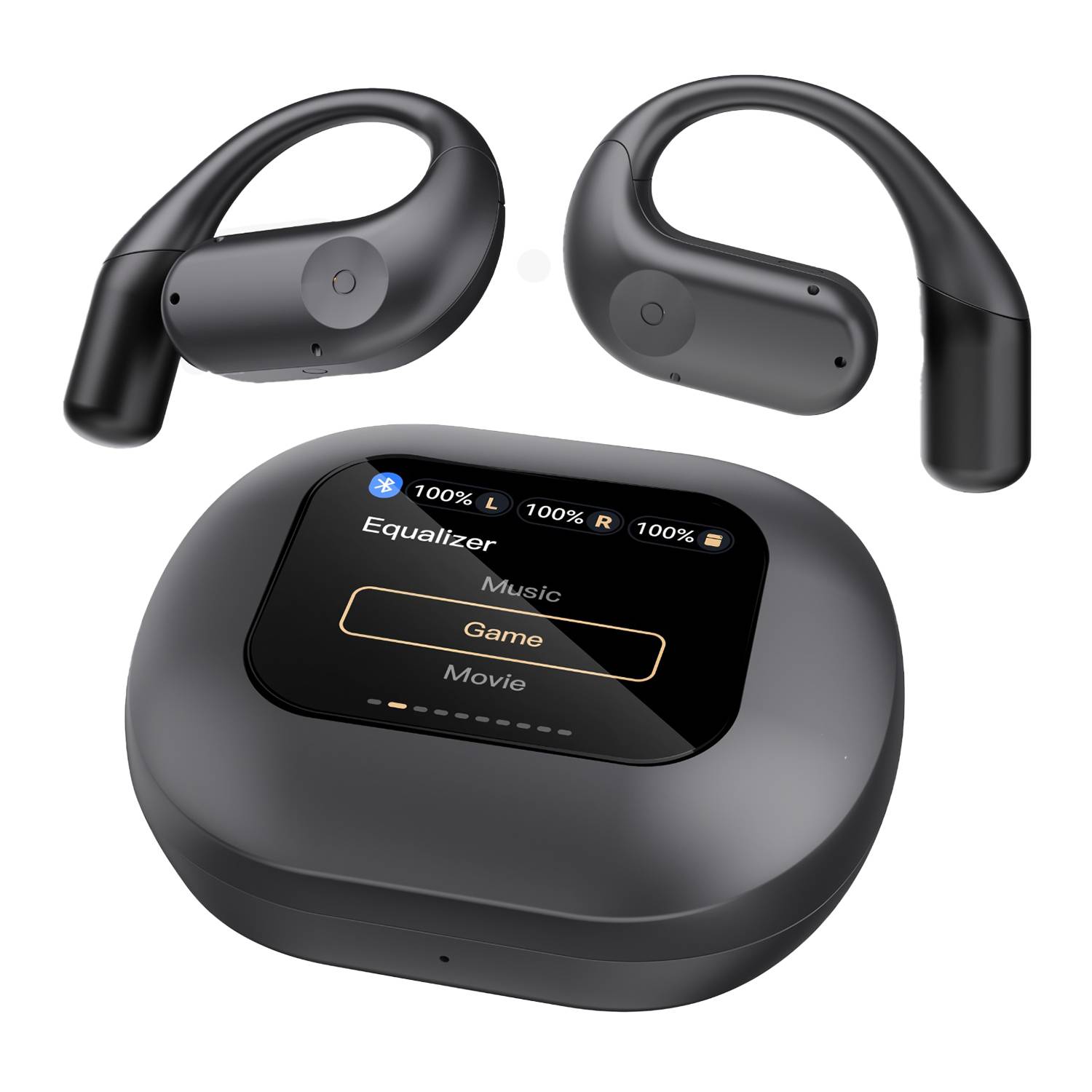 Powerology Air Conduction ENC TWS Earbuds and Charging Case with Digital Display - Black