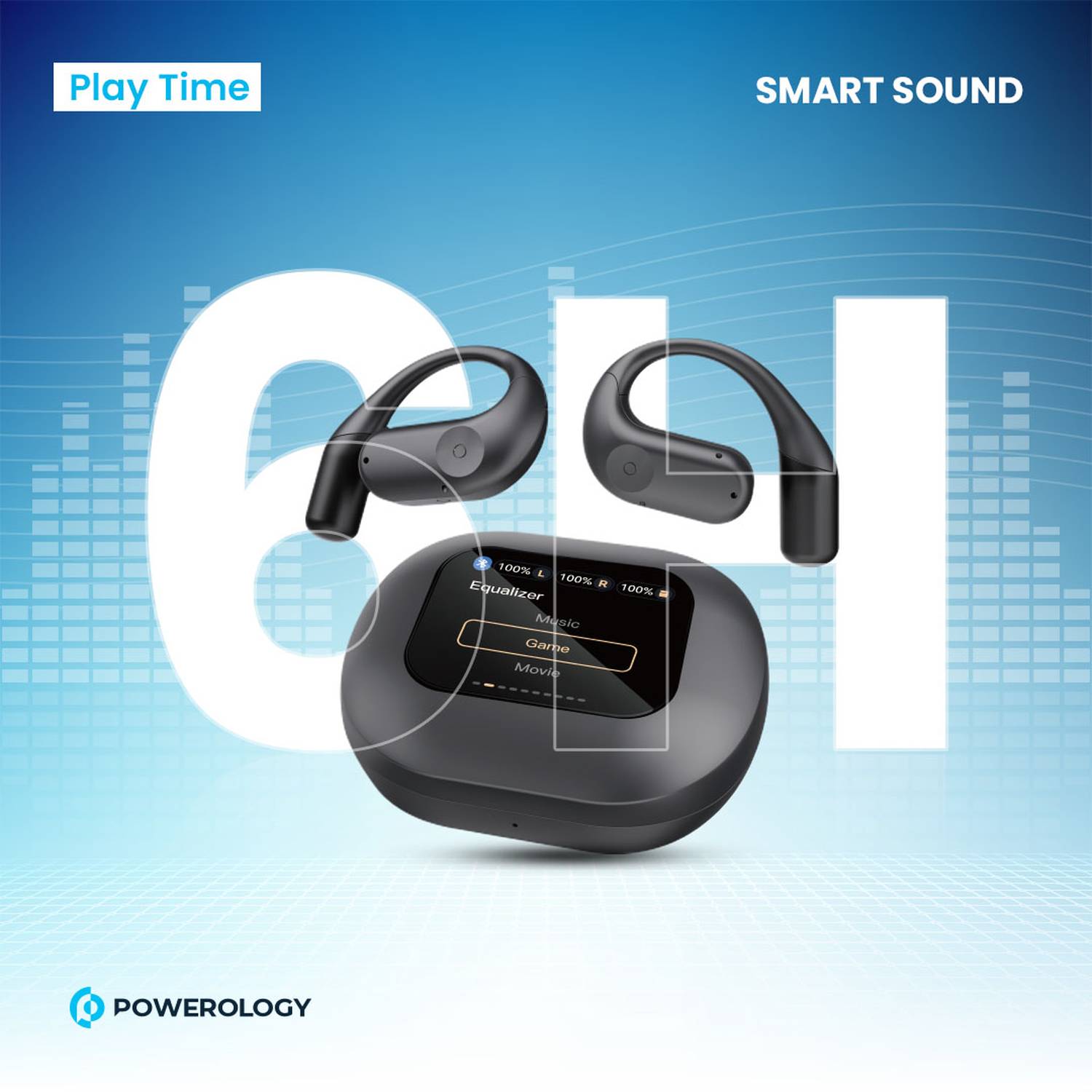 Powerology Air Conduction ENC TWS Earbuds and Charging Case with Digital Display - Black