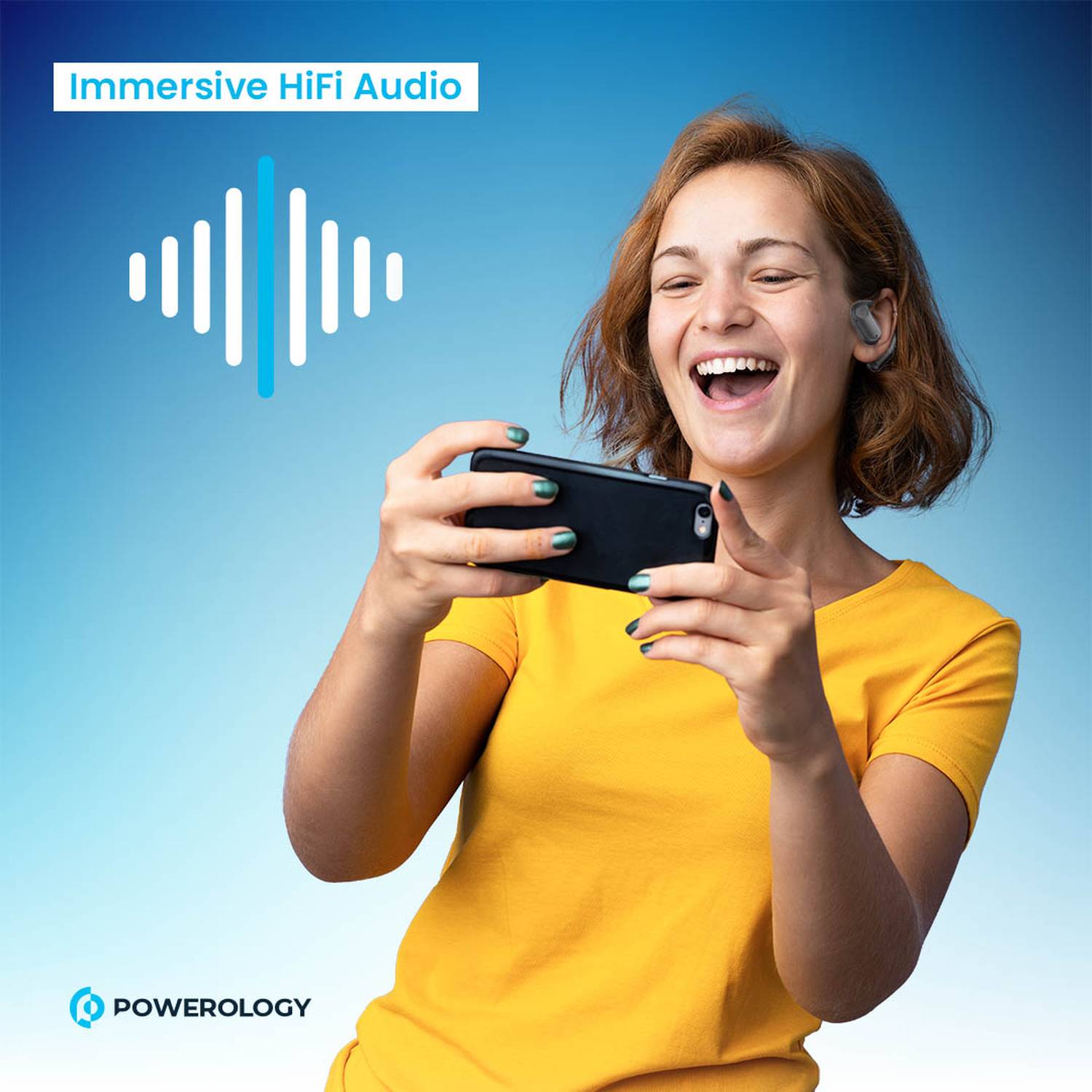 Powerology Air Conduction ENC TWS Earbuds and Charging Case with Digital Display - Black