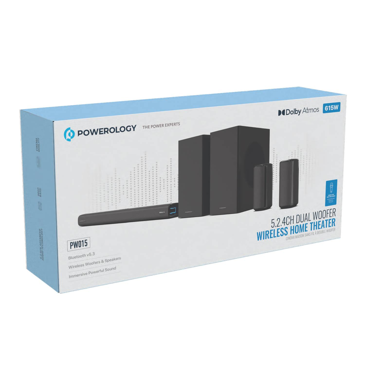 Powerology 5.2.4CH Home Theater Soundbar with Dolby Atmos, Wireless Subwoofer & Wireless