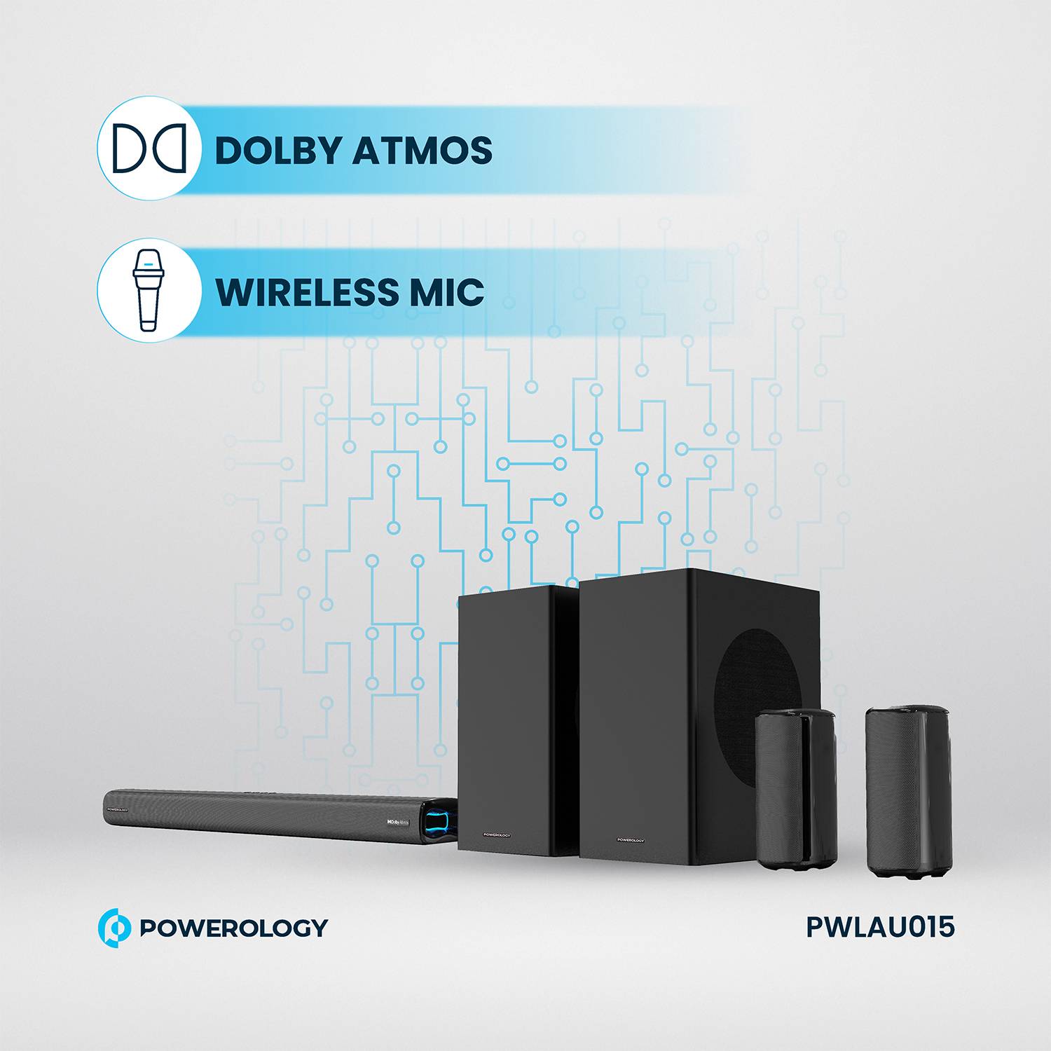 Powerology 5.2.4CH Home Theater Soundbar with Dolby Atmos, Wireless Subwoofer & Wireless