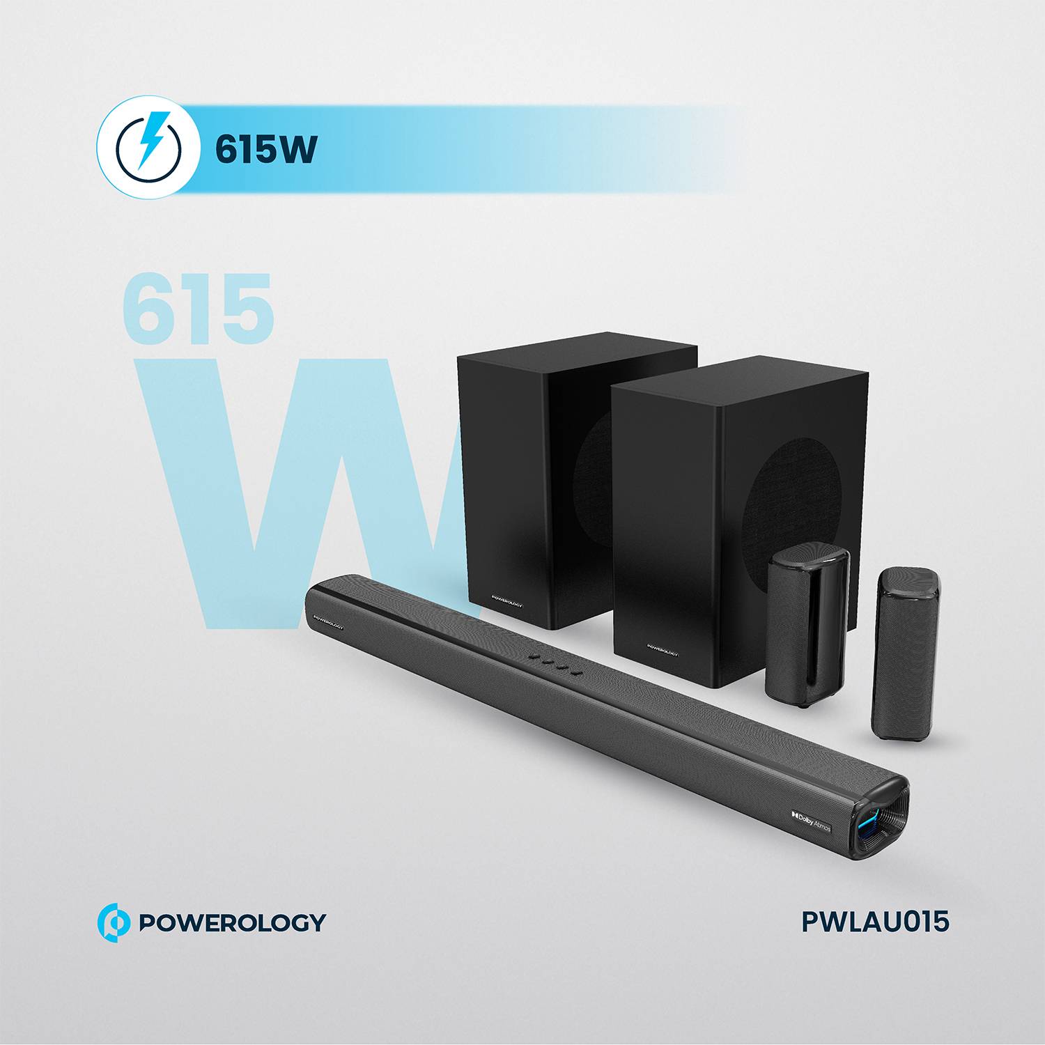 Powerology 5.2.4CH Home Theater Soundbar with Dolby Atmos, Wireless Subwoofer & Wireless