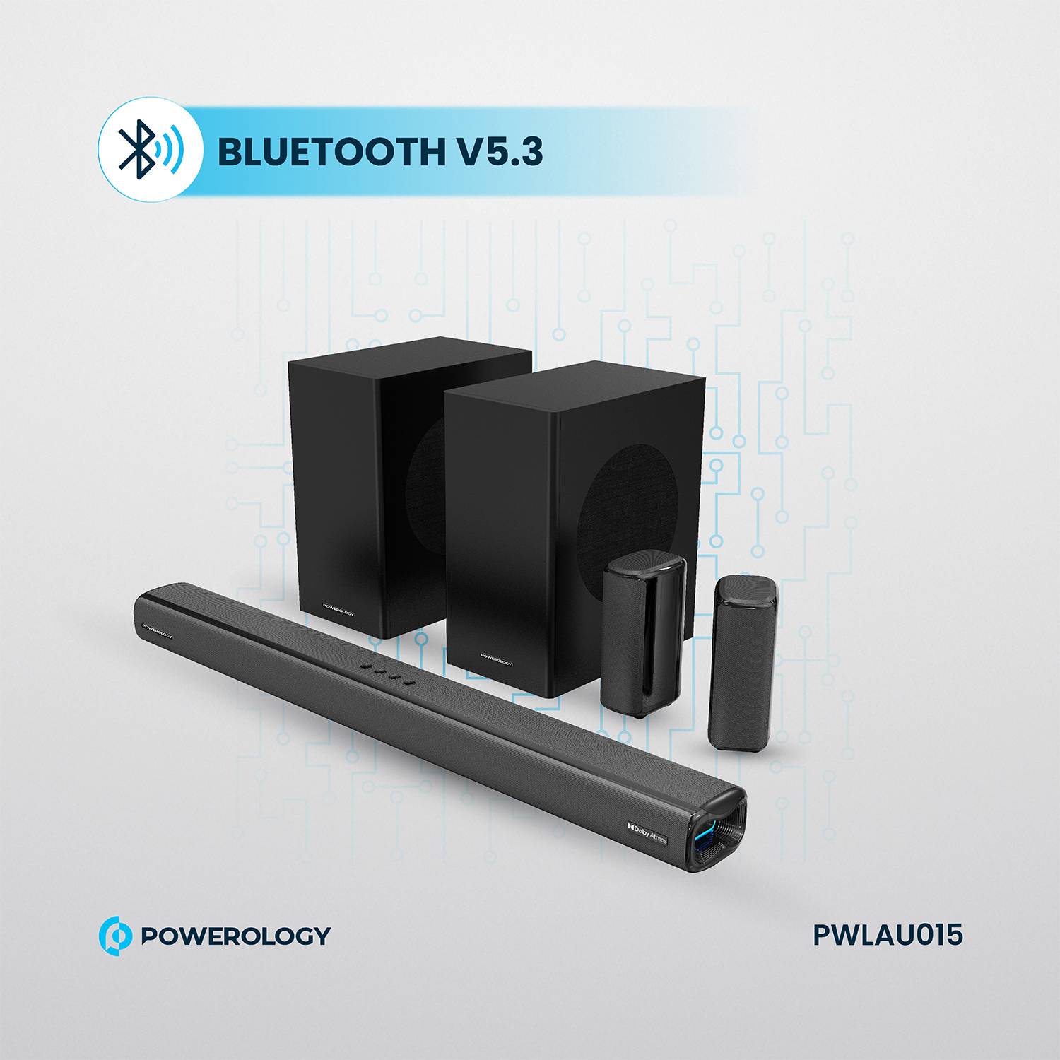 Powerology 5.2.4CH Home Theater Soundbar with Dolby Atmos, Wireless Subwoofer & Wireless