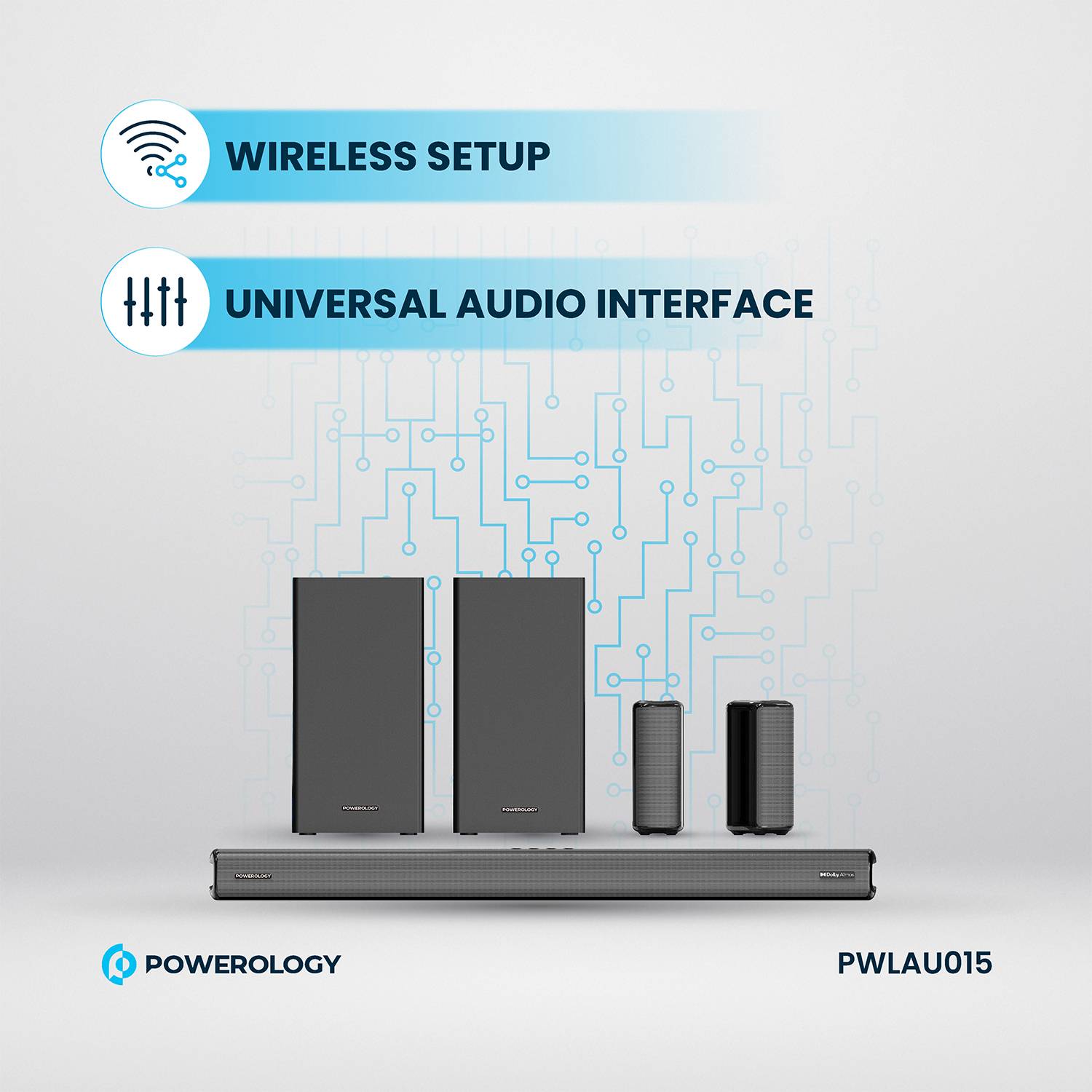 Powerology 5.2.4CH Home Theater Soundbar with Dolby Atmos, Wireless Subwoofer & Wireless