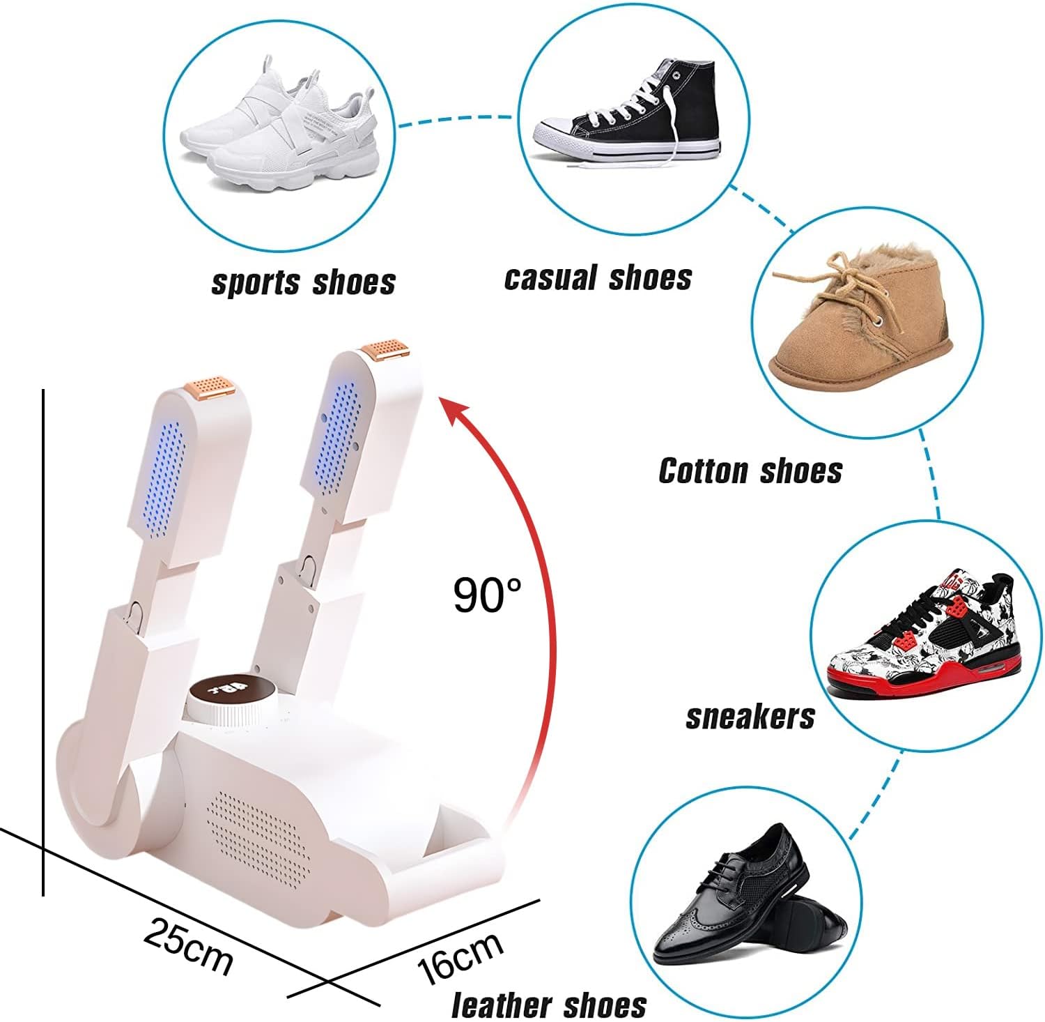 SkyKey Hacer Electric Shoes Dryer Corded Boots Warmer with Folding and Drying Rack for Gloves Electric Shoe Dryer &ndash; White