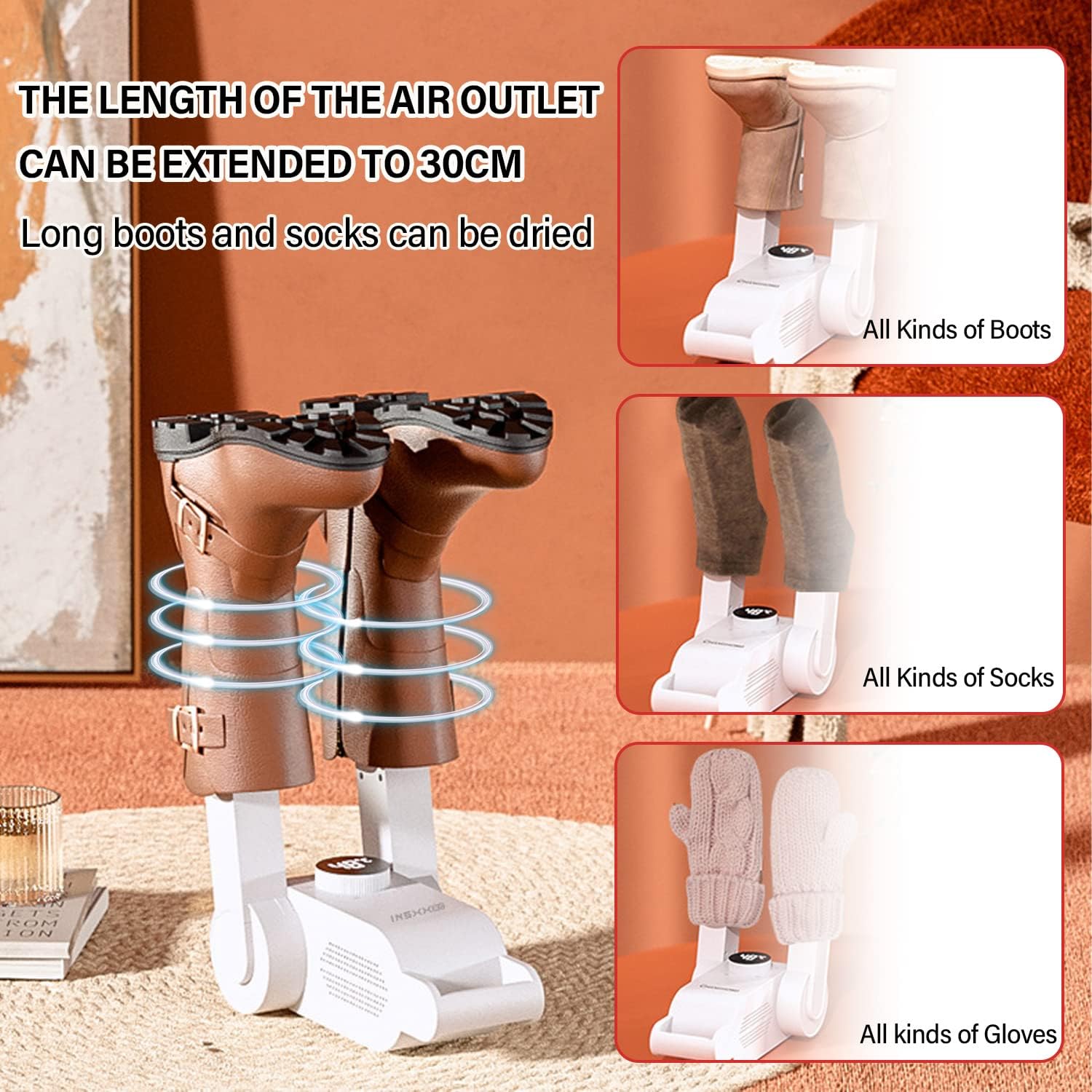 SkyKey Hacer Electric Shoes Dryer Corded Boots Warmer with Folding and Drying Rack for Gloves Electric Shoe Dryer &ndash; White