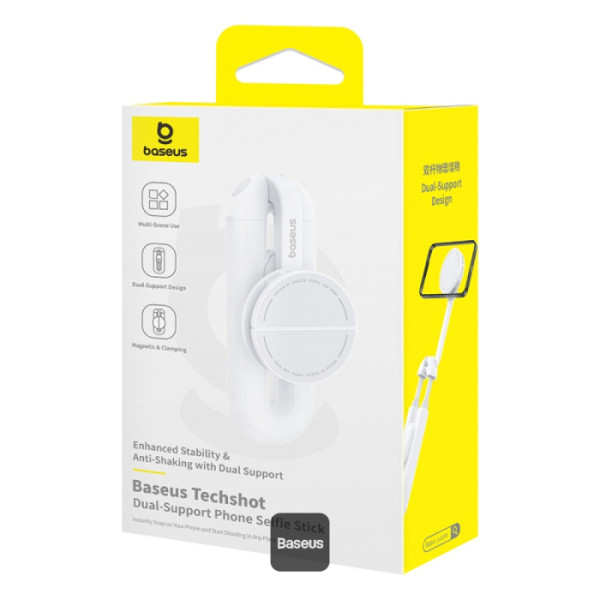 Baseus TechShot Dual-Support Magnetic & Clamping Selfie Stick Tripod with Bluetooth Remote - White