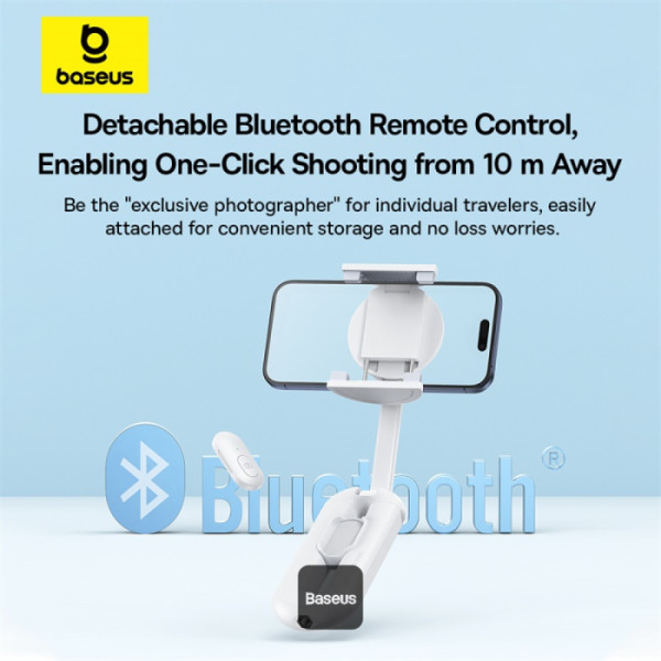 Baseus TechShot Dual-Support Magnetic & Clamping Selfie Stick Tripod with Bluetooth Remote - White