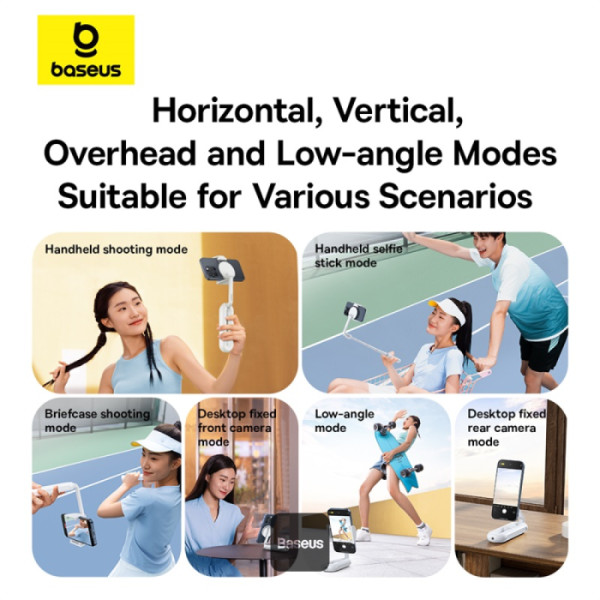 Baseus TechShot Dual-Support Magnetic & Clamping Selfie Stick Tripod with Bluetooth Remote - White