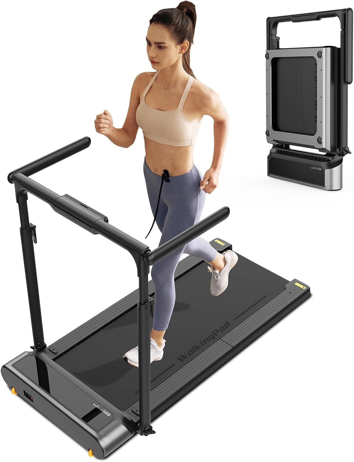 King Smith Folded Treadmill R3 Hybrid + With Max. Speed 12km/h, With Side Armrest With 1HP Brushless Motor - Black