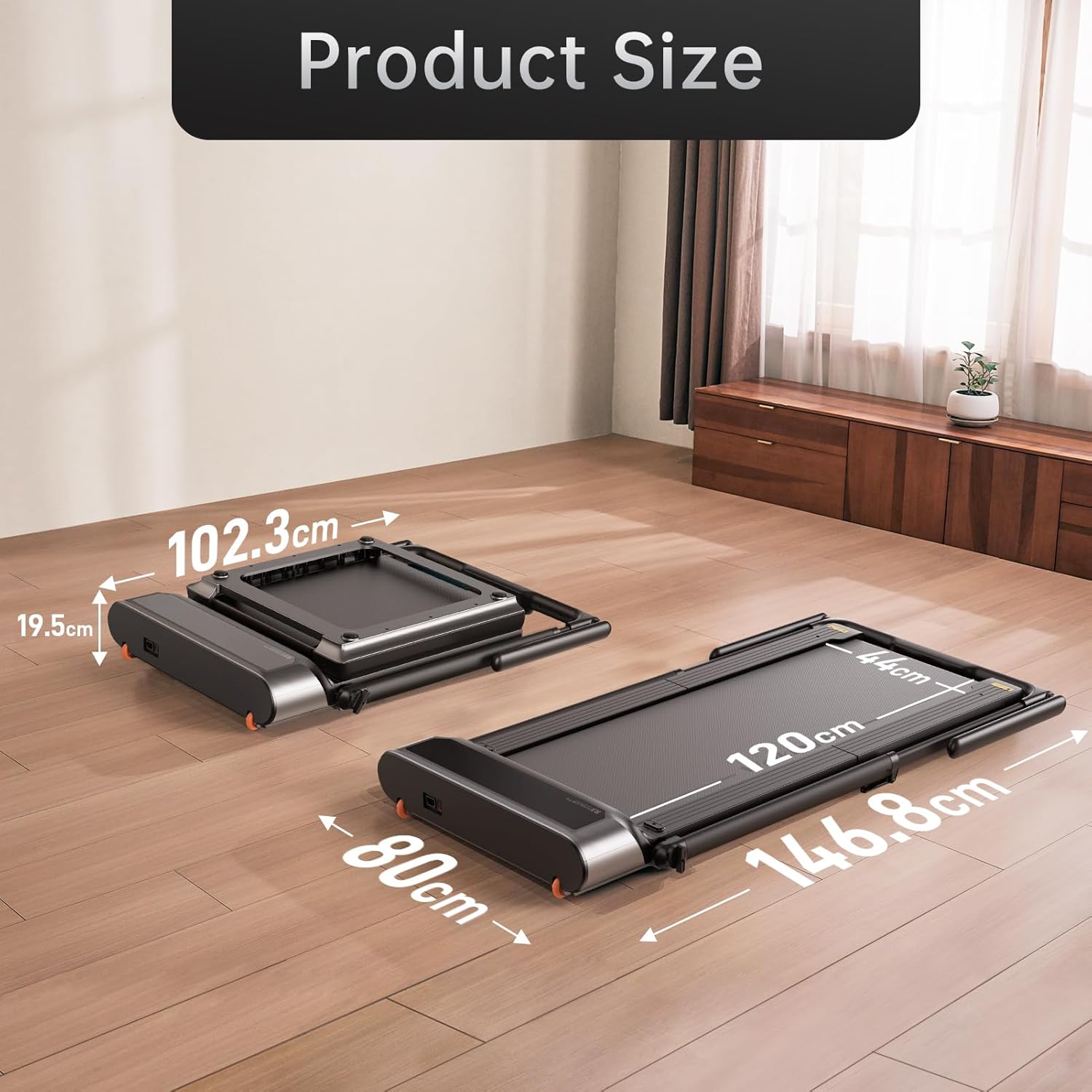 King Smith Folded Treadmill R3 Hybrid + With Max. Speed 12km/h, With Side Armrest With 1HP Brushless Motor - Black