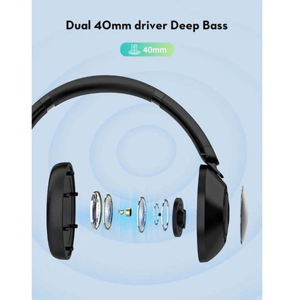 RAVPower RP-BH1019 Quiet Comfort Wireless Over-Ear Headphones Black