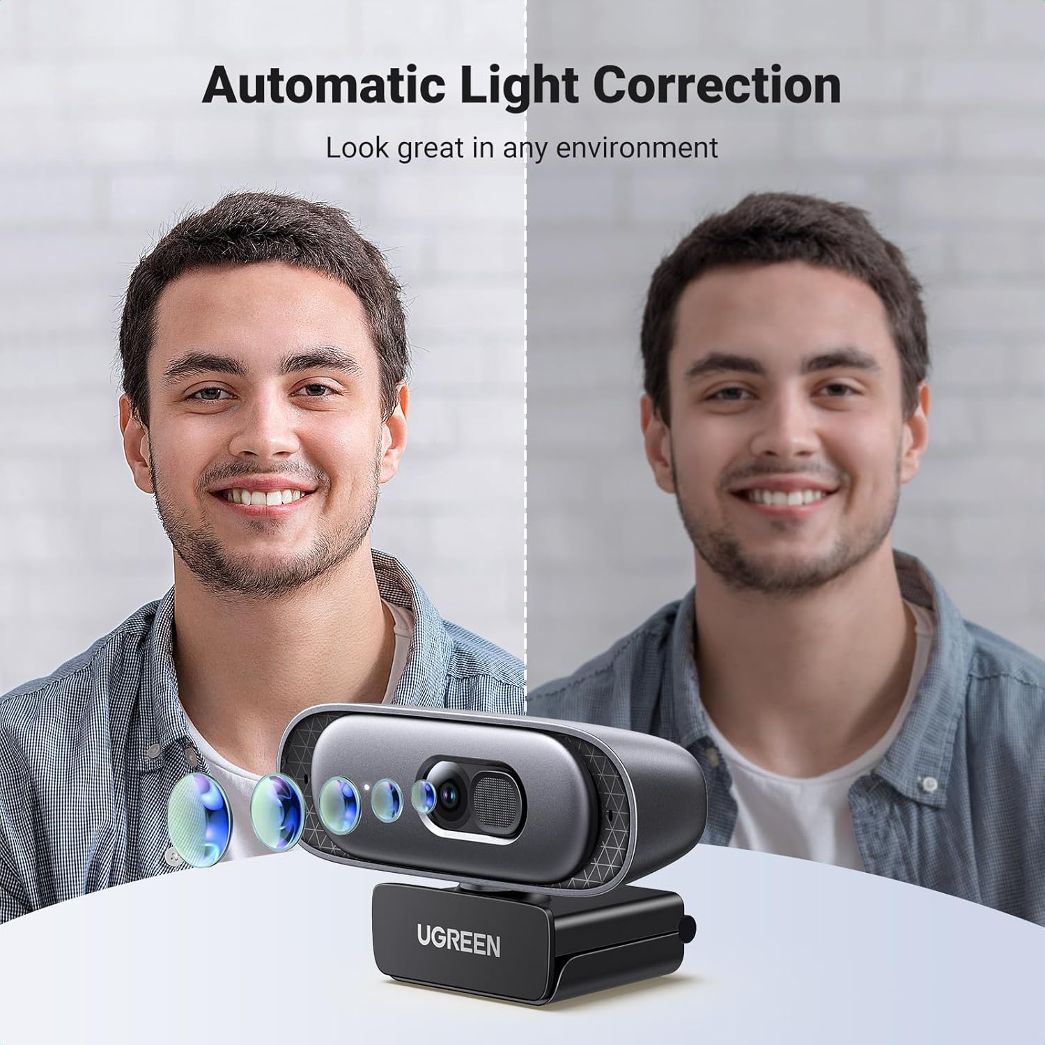 UGreen Webcam 2K 30FPS Full HD USB PC Camera Two Built-in Micro Noise Cancellation 360 Degree Rotation Plug Play Windows macOS Linux