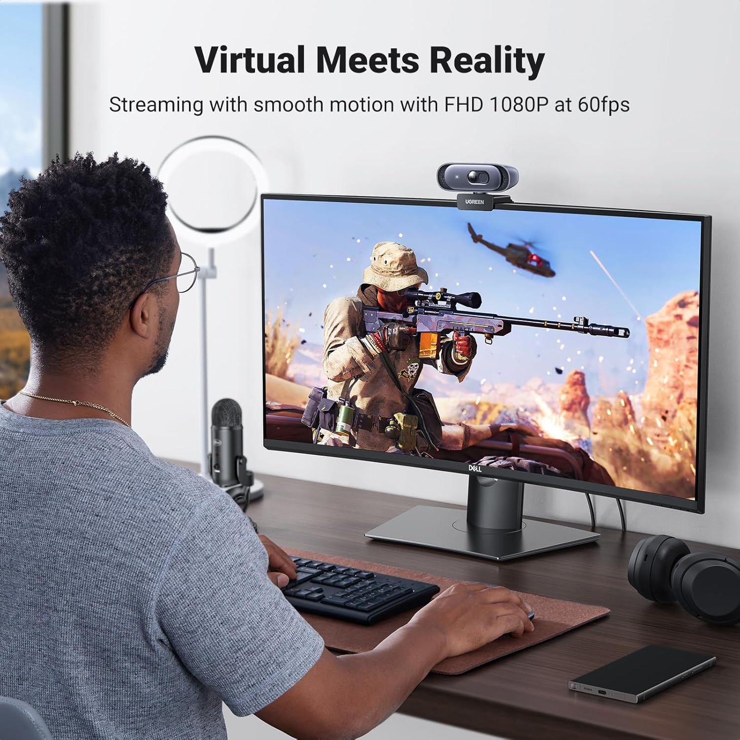 UGreen Webcam 2K 30FPS Full HD USB PC Camera Two Built-in Micro Noise Cancellation 360 Degree Rotation Plug Play Windows macOS Linux