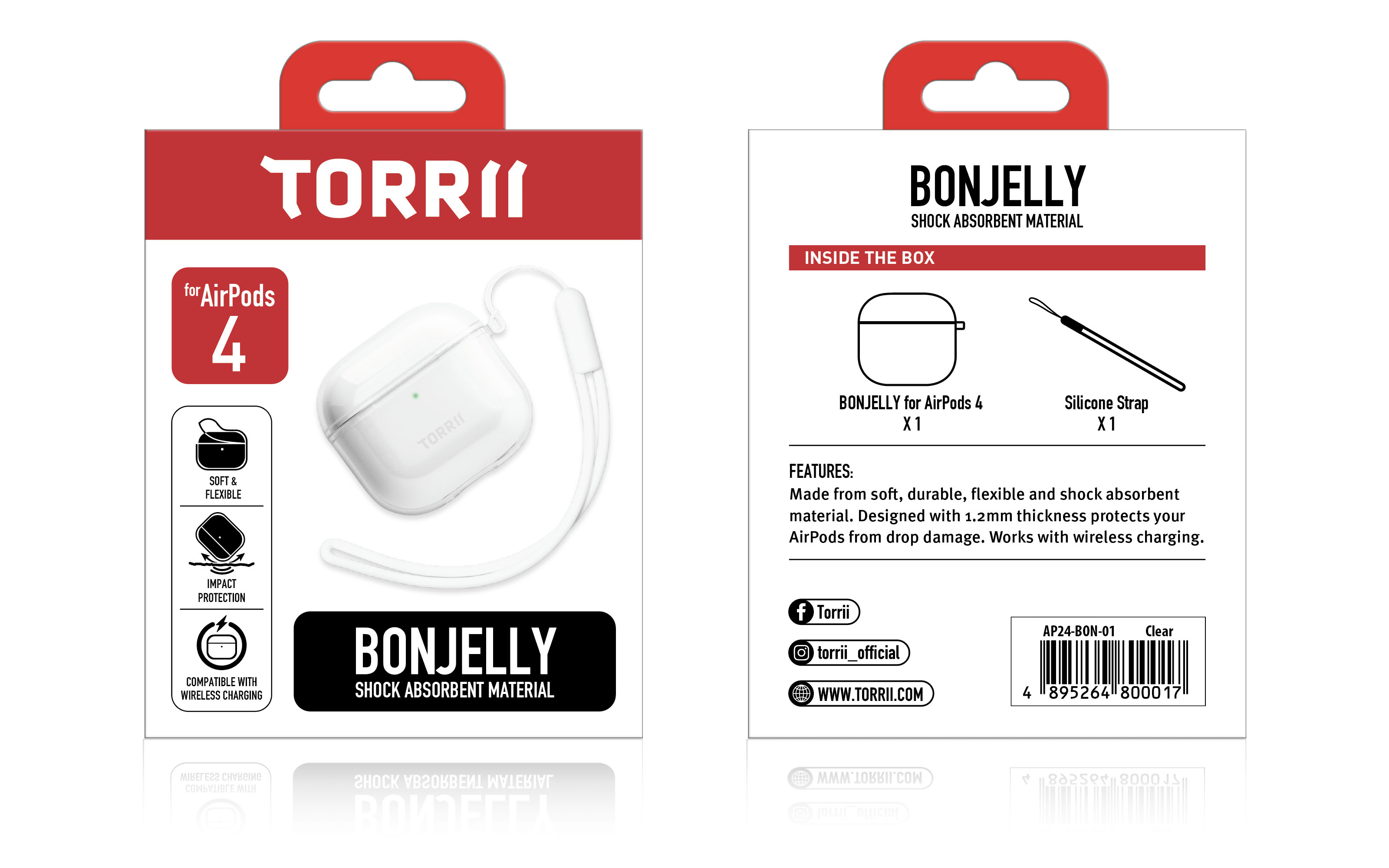 Torrii BONJELLY Case for Apple AirPods 4 ( with Lanyard and hook ) - Clear