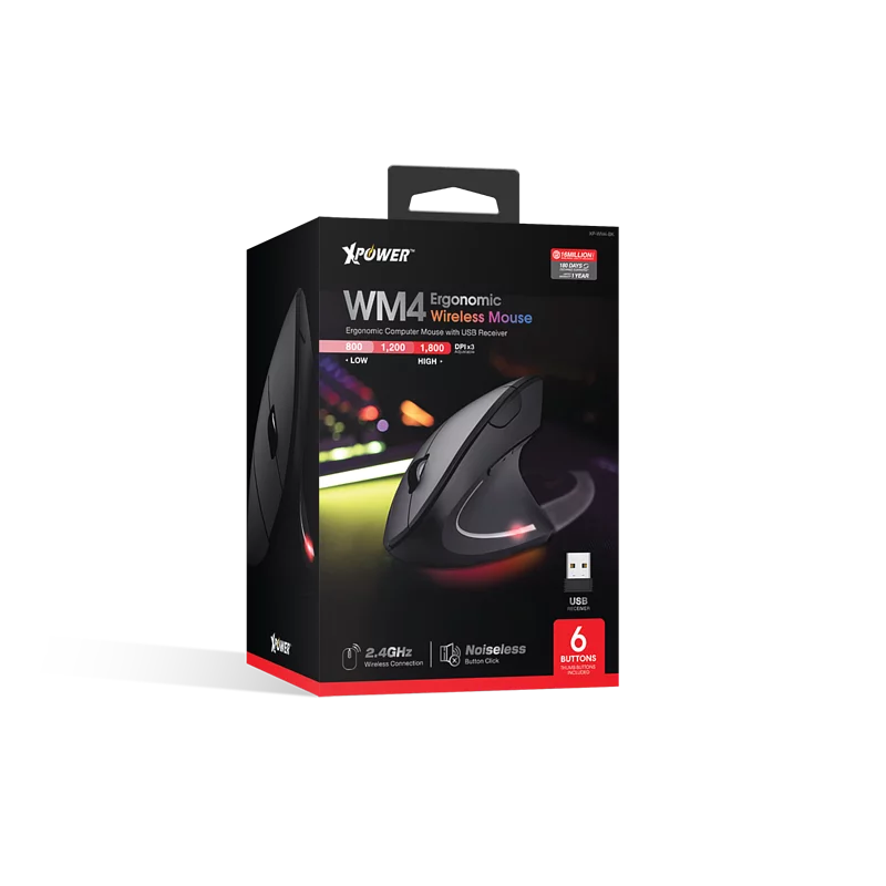 XPower Ergonomic Wireless Vertical Mouse - Black