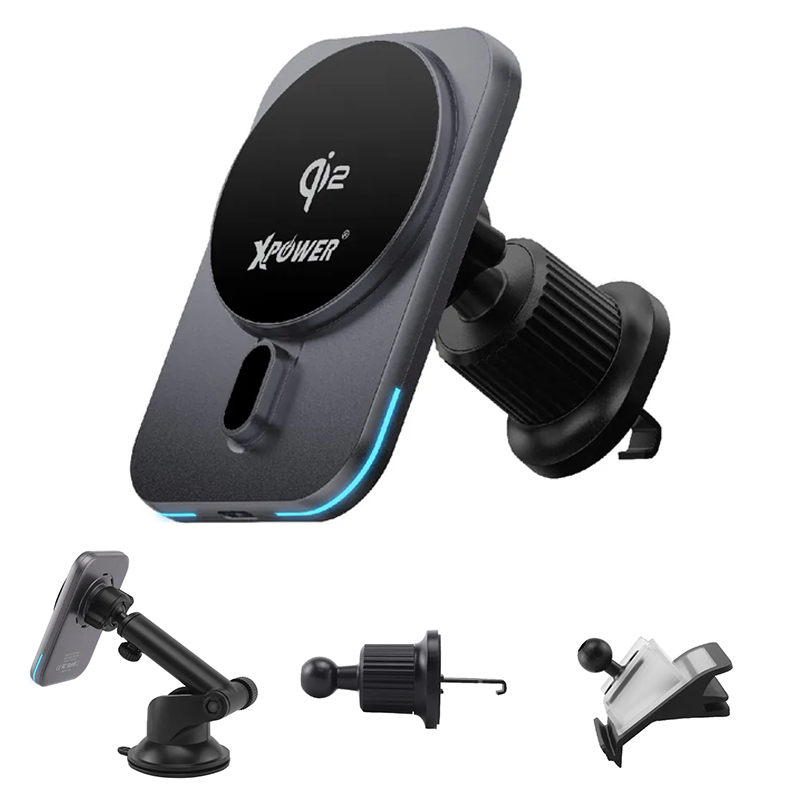 XPower 15W 3-in-1 Wireless Charging Car Mount Holder - Gray