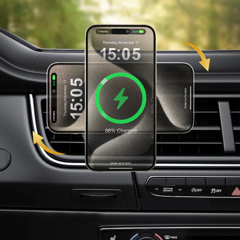 XPower 15W 3-in-1 Wireless Charging Car Mount Holder - Gray