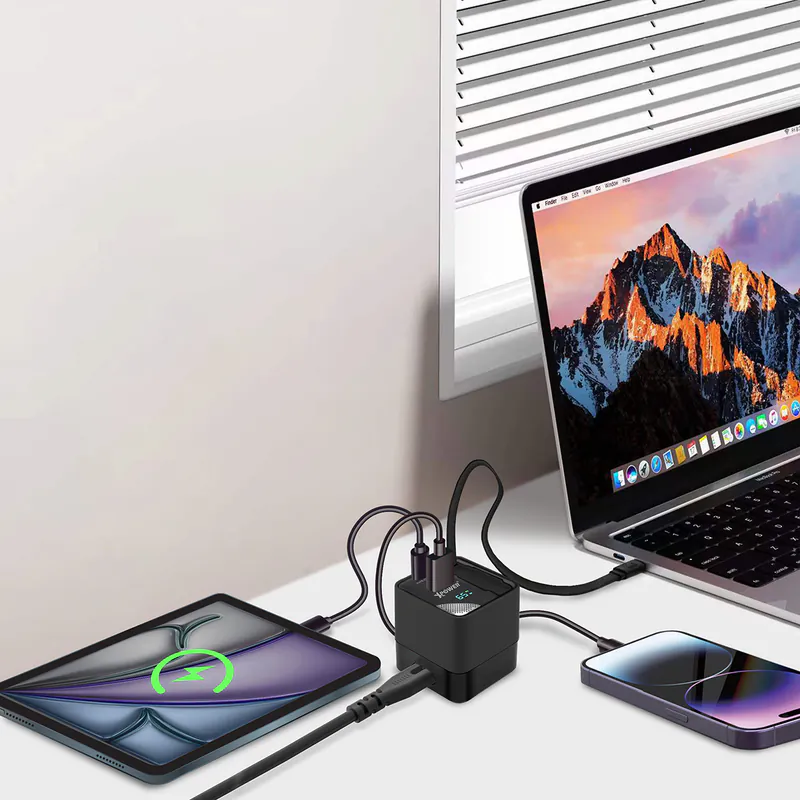 XPower GX65B 3-in-1 65W GaN PD Desktop Charger 2 Port Type-C cable - Black