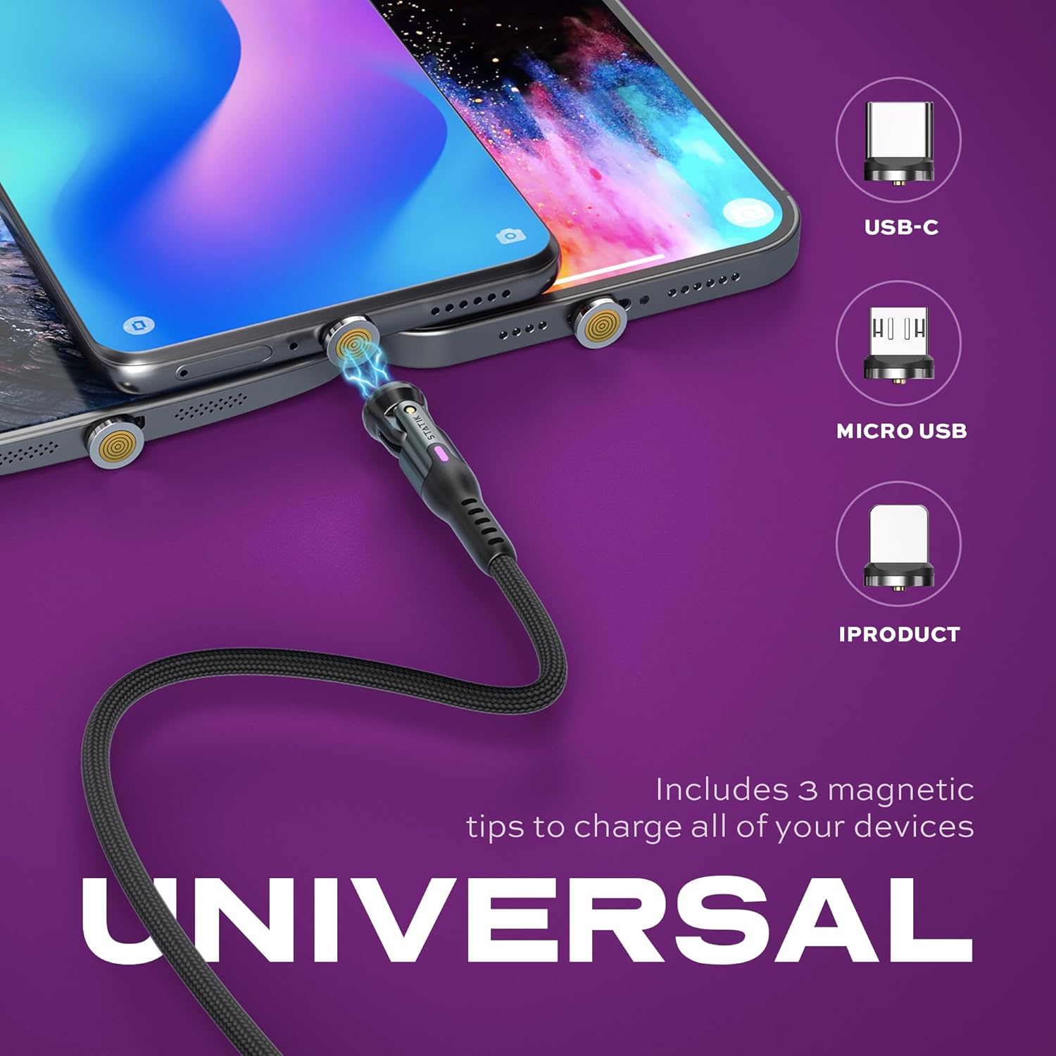 Statik 360 Pro 2.0 Magnetic Tip USB-C Cable - 3FT