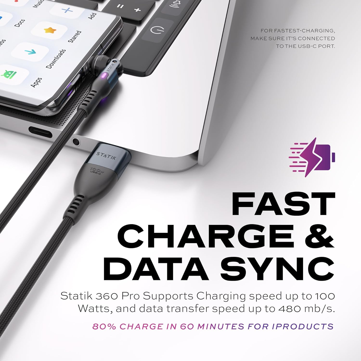 Statik 360 Pro 2.0 Magnetic Tip USB-C Cable - 3FT