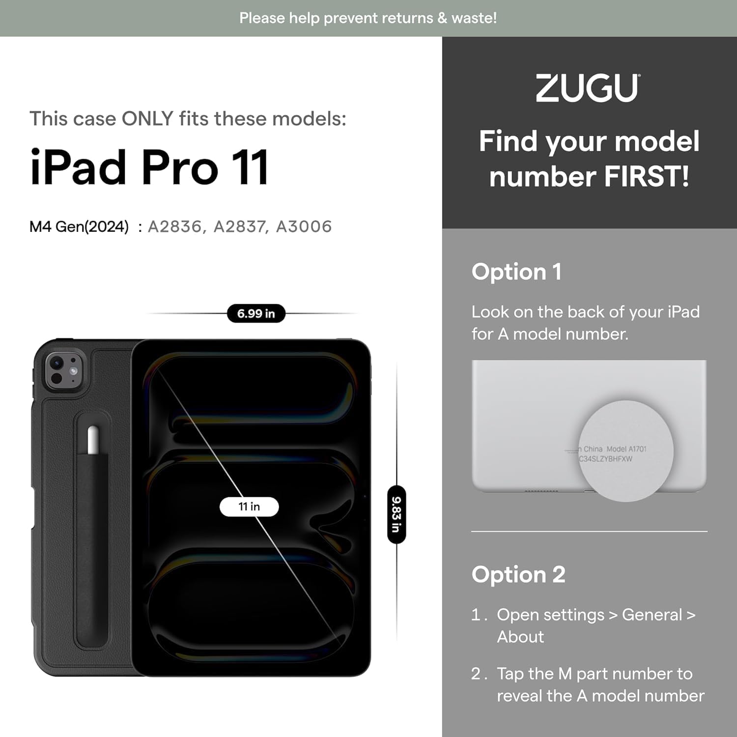 ZUGU Slim Protective Case for iPad Pro 11 (M4) 2024 with Pencil Holder & Auto Wake/Sleep