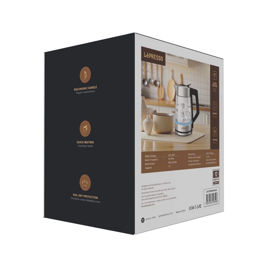 LePresso Multi-Temperature Illuminated Glass Kettle - Black