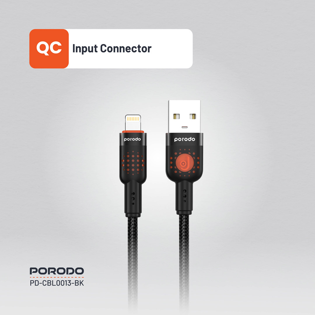 Porodo Braided Cable USB-A to Lightning - Black