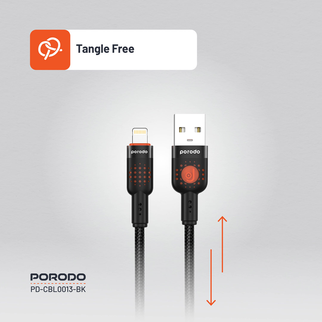 Porodo Braided Cable USB-A to Lightning - Black