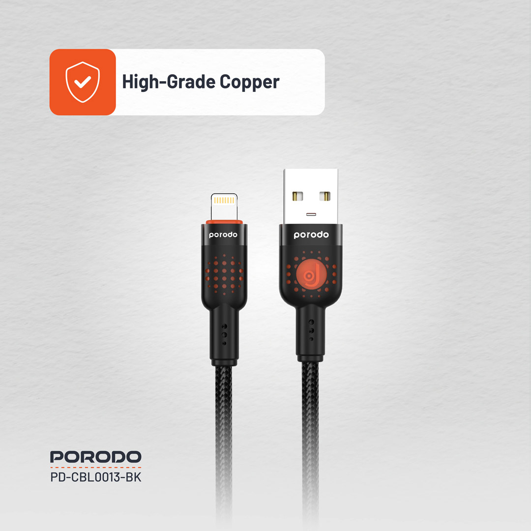 Porodo Braided Cable USB-A to Lightning - Black